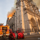 A handout image provided by Brigade de sapeurs-pompiers de Paris in which firefighters battle the blaze at Notre-Dame Cathedral on April 15, 2019 in Paris, France.
